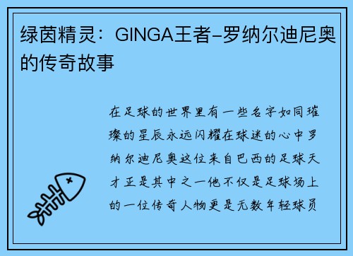 绿茵精灵：GINGA王者-罗纳尔迪尼奥的传奇故事